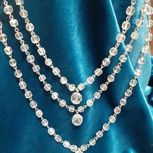 Vintage Crystal Bead Necklace 3 Strand Kramer